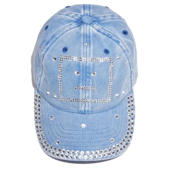 ACNE Studio Cunov  Blue Denim Cap with Rhinestone Accents main image 7
